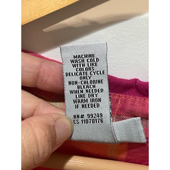 Catherine’s Linen Top Women 5X Pink Orange Metallic Plaid Button Up Lightweight - Picture 7 of 7